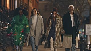 Angie (Shoniqua Shandai), Quinn (Grace Byers), Camille (Meagan Good) and Tye (Jerrie Johnson) walking in Harlem season 3