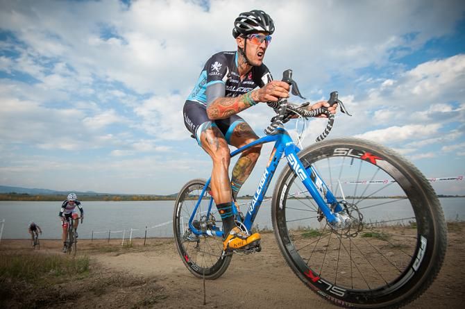 Ben Berden (Raleigh Clement) makes his way up from the waterfront to the sand pit at Boulder Reservior. The sand pit would prove devisive for Ben during the final lap where a mishap may have cost Berden the race. Colorado Cross Classic.