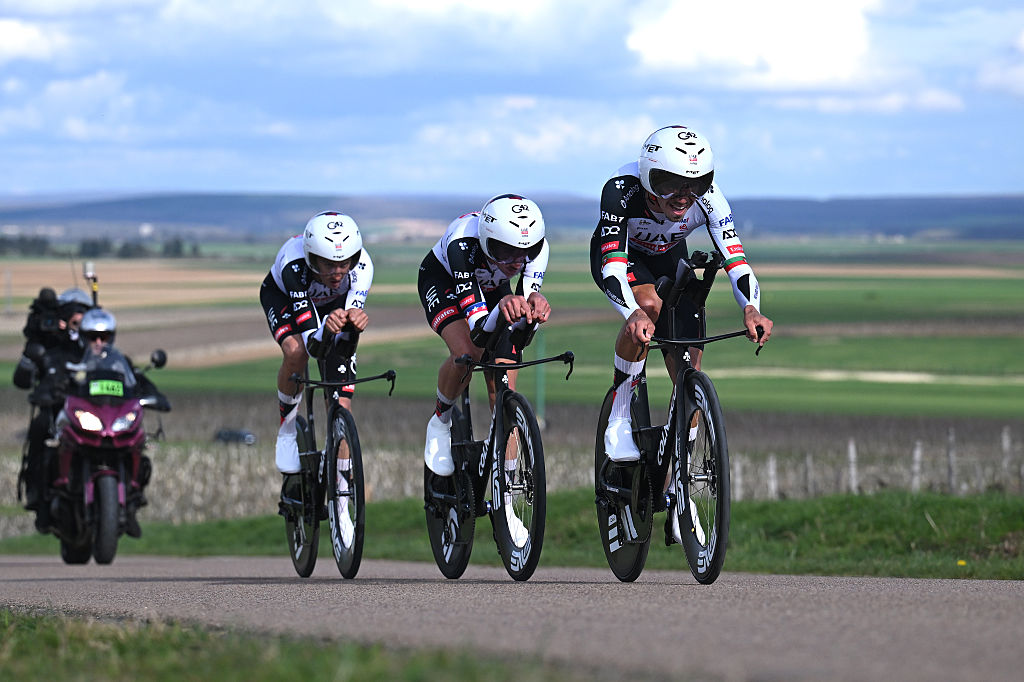 POUILLY-SUR-LOIRE, FRANCE - MARCH 10: Ivo Oliveira of Portugal and UAE Team Emirates - XRG competes during the 84th Paris-Nice 2026, Stage 3 a 23.5km team time trial stage from Cosne-Cours-sur-Loire to Pouilly-sur-Loire / #UCIWT / on March 10, 2026 in Pouilly-sur-Loire, France. (Photo by Szymon Gruchalski/Getty Images)