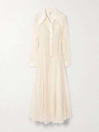 Pleated Organic Silk-Mousseline Midi Shirt Dress