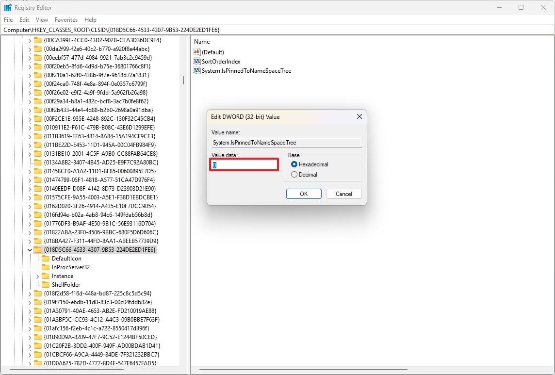Registry disable the OneDrive page in File Explorer