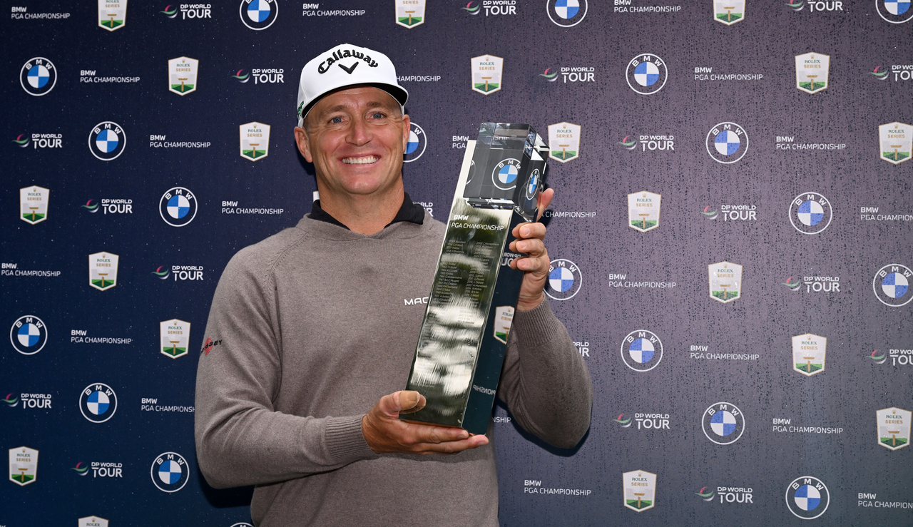 Alex Noren holds the BMW PGA Championship trophy