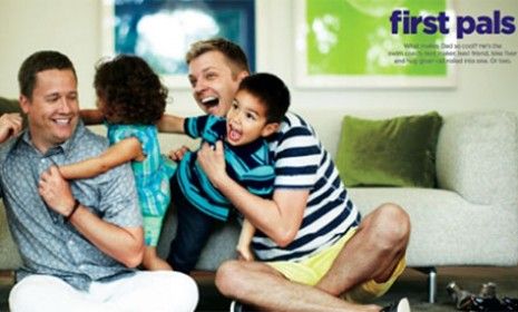 Real-life gay dads Todd Koch and Cooper Smith play with their kids in a Father&amp;#039;s Day ad for JCPenney.