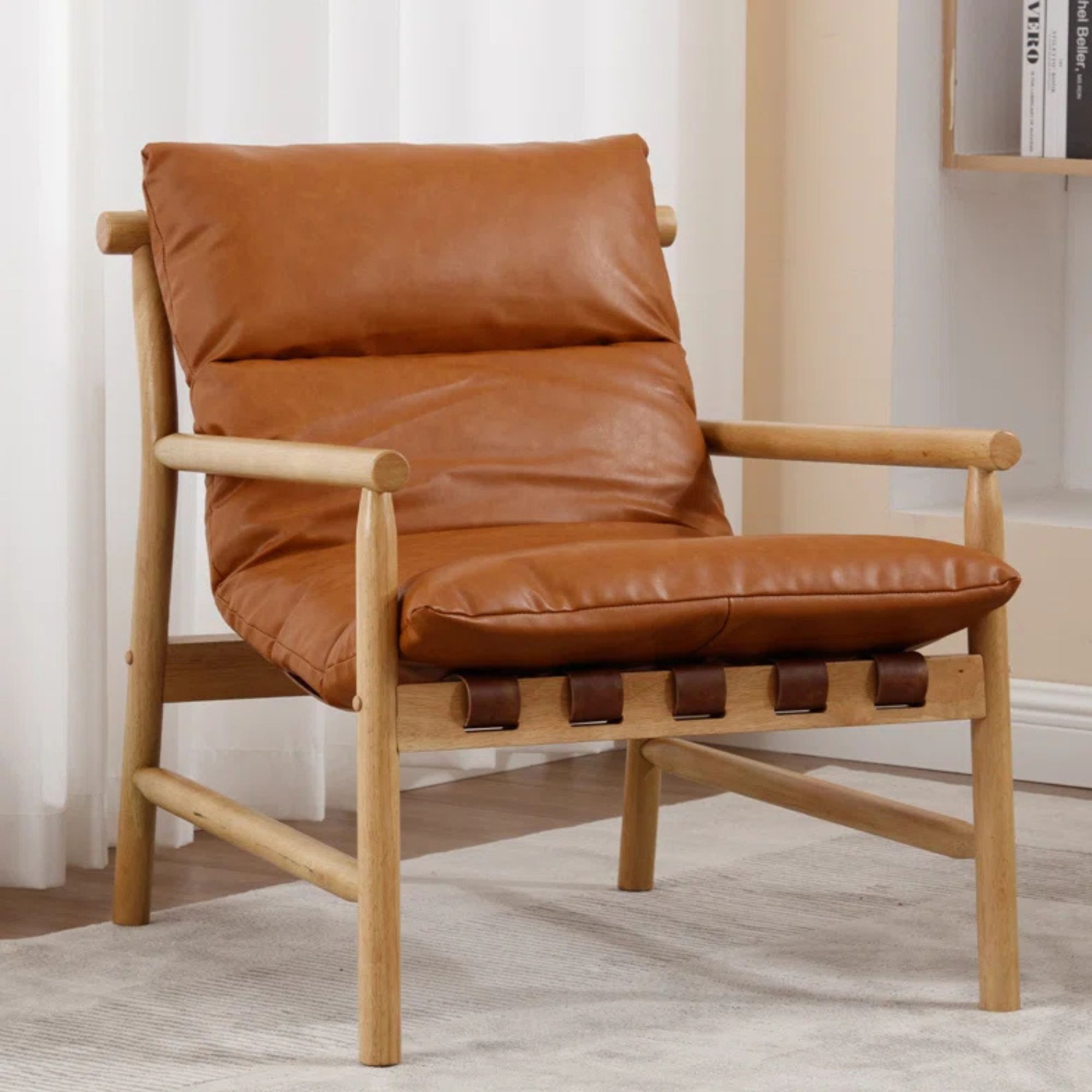 25.5" Wide Faux Leather Armchair Accent Chair with Soild Wood Framed