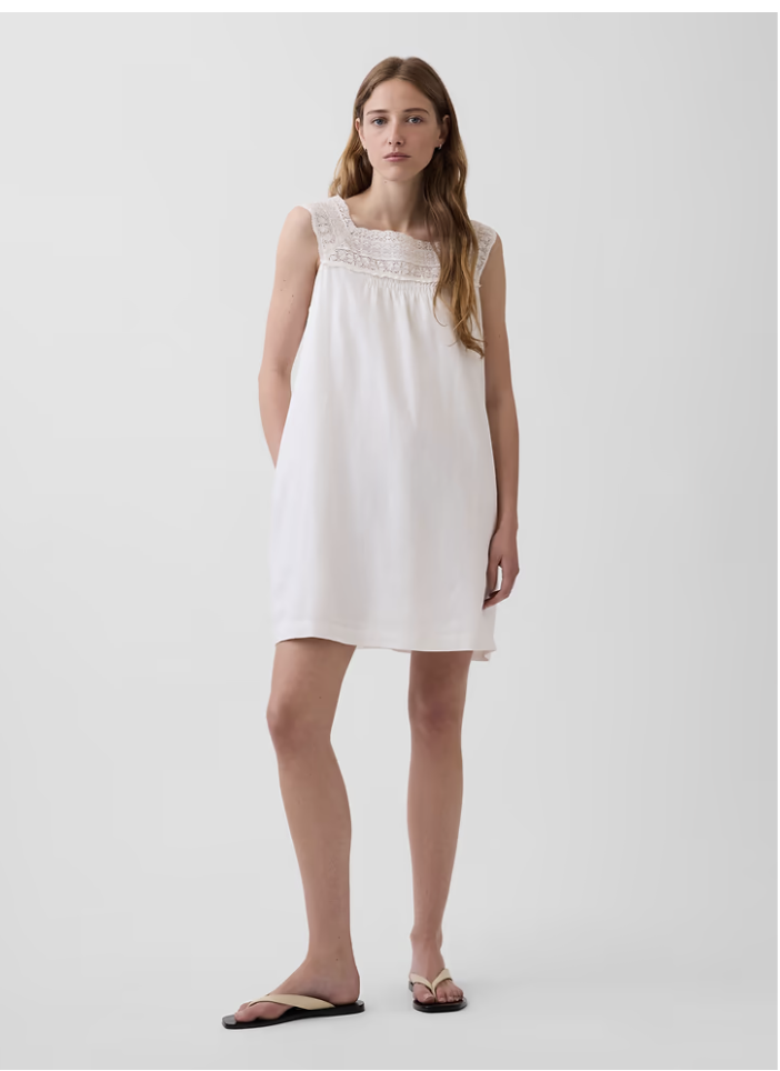 Gap, Linen-Blend Crochet Yoke Mini Dress