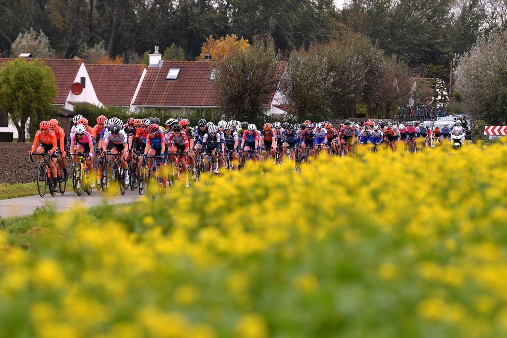 DE PANNE BELGIUM OCTOBER 20 Peloton Landscape during the 3rd Driedaagse Brugge De Panne 2020 Women Classic a 1563km race from Brugge to De Panne AG3daagse on October 20 2020 in De Panne Belgium Photo by Luc ClaessenGetty Images