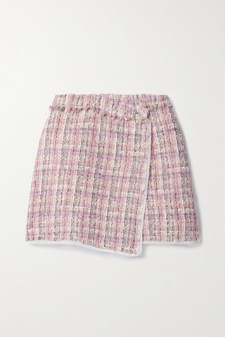 Royce Georgette-Trimmed Metallic Wool-Blend Tweed Mini Wrap Skirt