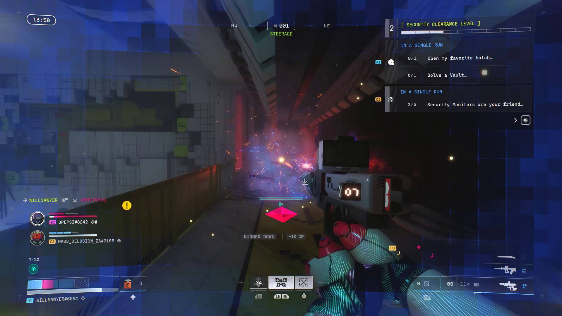 Marathon Cryo Archive shooting enemy runner with Magnum pistol