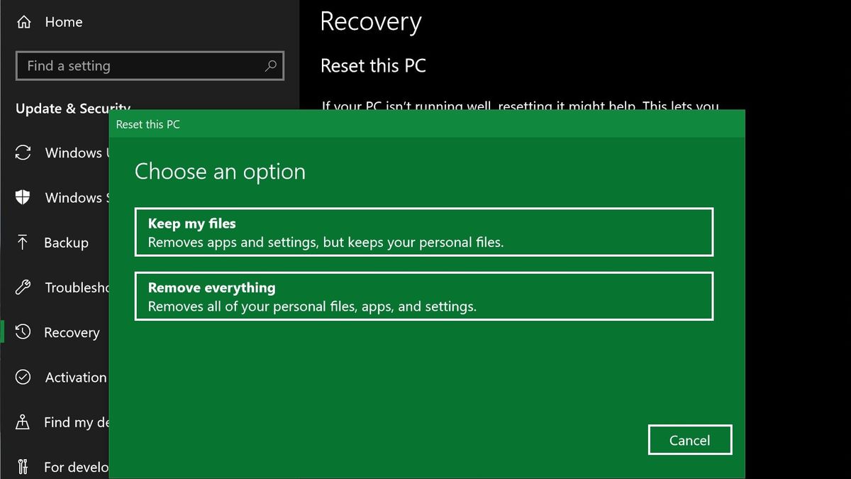 factory reset for pc