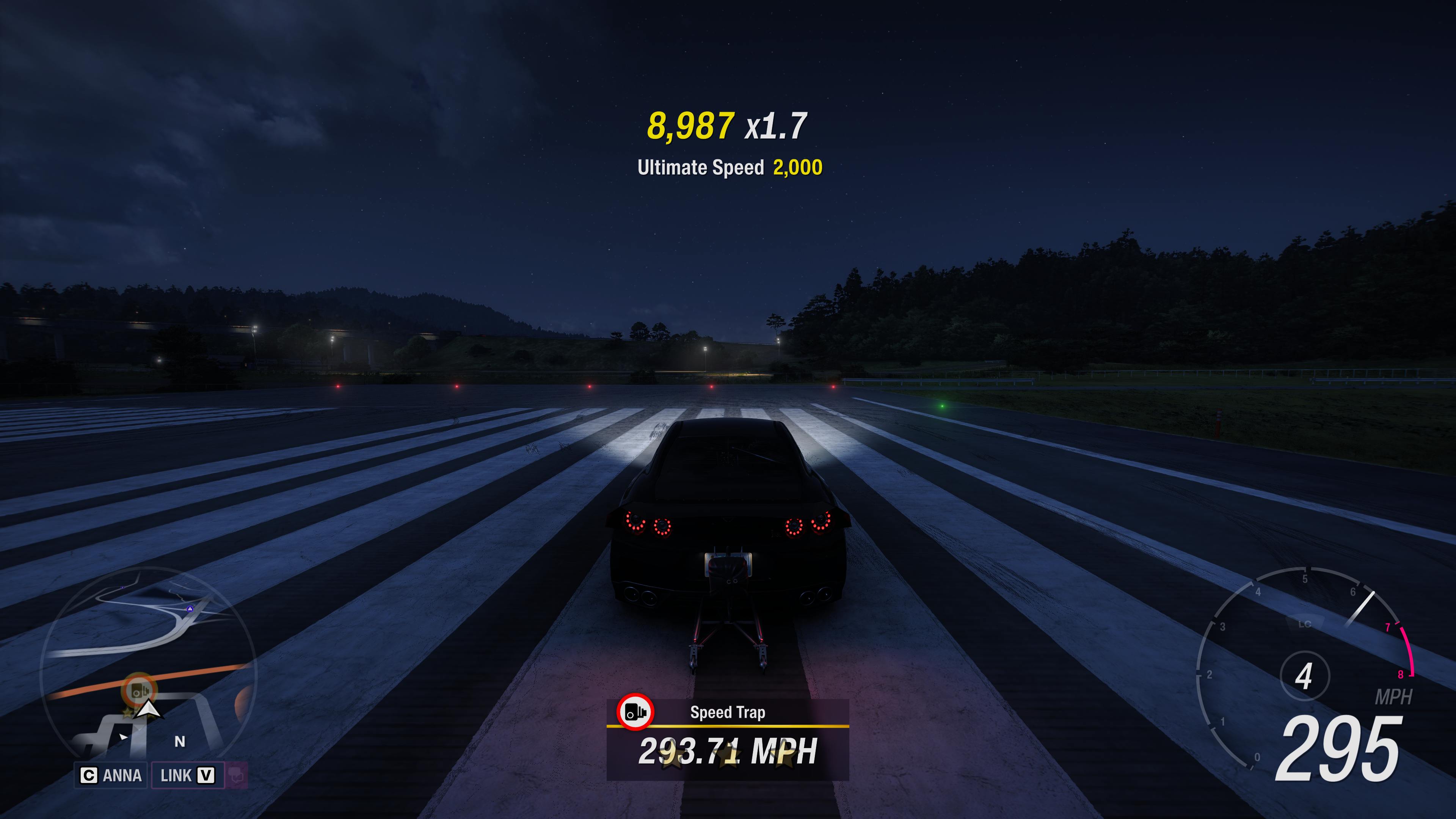 Forza Horizon 6 screenshot of a speed trap at 293 MPH