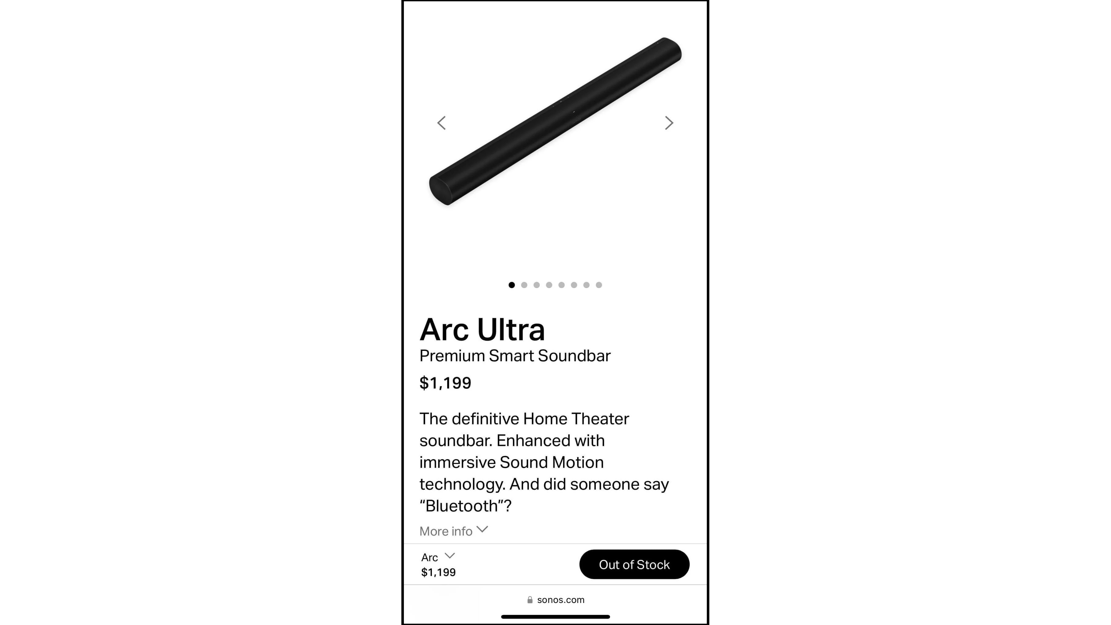 A screenshot of the Sonos Store showing the Sonos Arc Ultra, allegedly leaked via Reddit