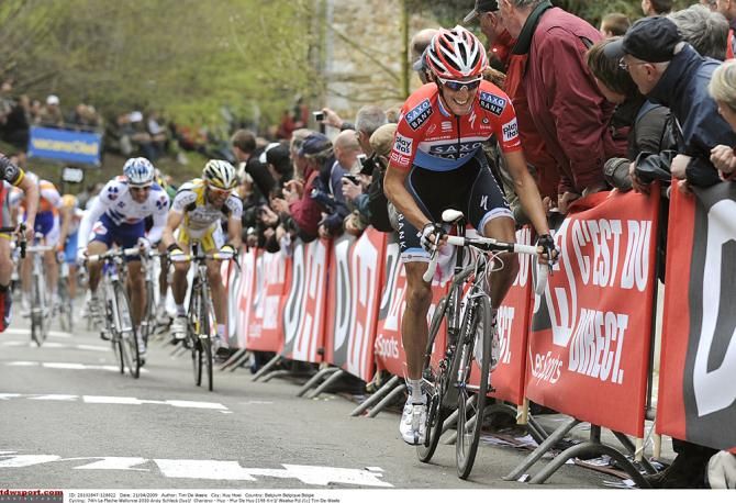 Andy Schleck attacks in the 2010 Fleche Wallone