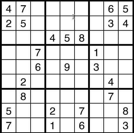 An unsolved sudoku.