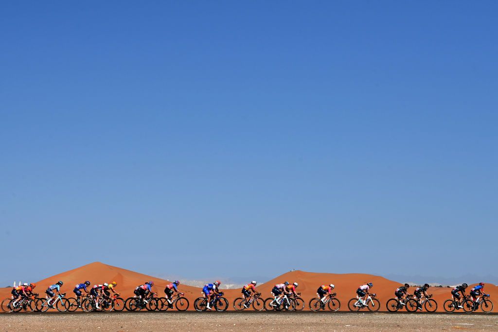 A general view of the peloton competing during the UAE Tour Women