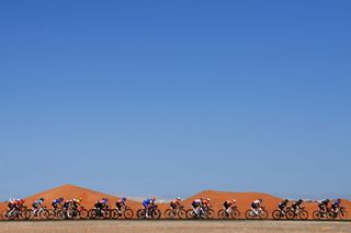 A general view of the peloton competing during the UAE Tour Women