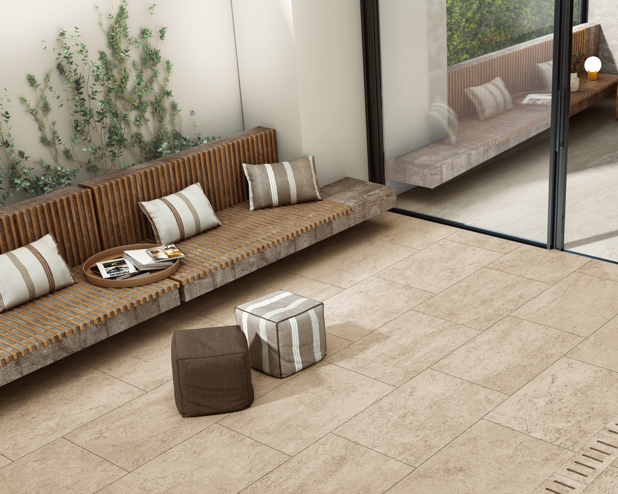 Beige Lyme 02 paving tiles on patio