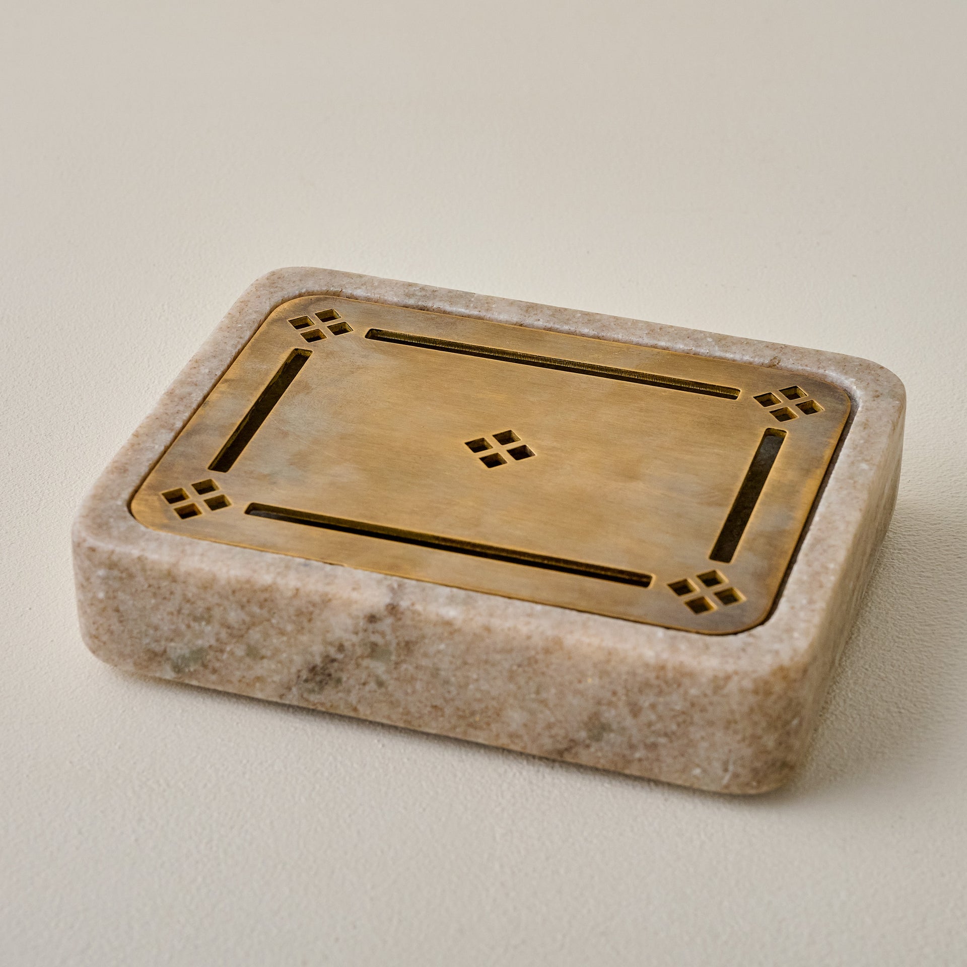 Quincey Marble and Brass Inlay Soap Dish - Beige