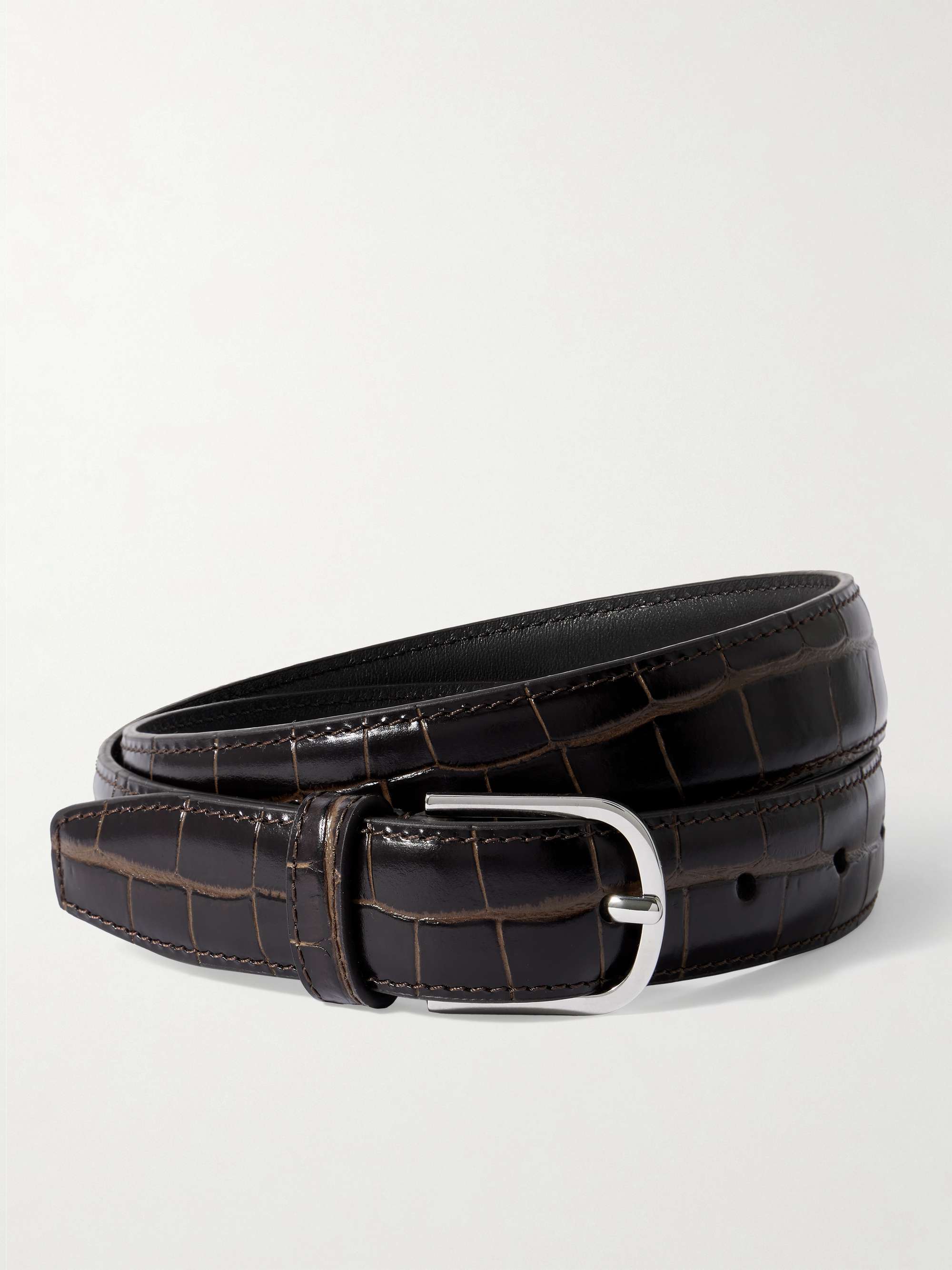 Croc-Effect Leather Belt