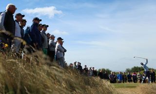 Justin Rose plays his tee shot on the 2nd hole during Final Qualifying for the Open at Burnham and Berrow Golf Club on July 02, 2024 in Donegal, Ireland.
