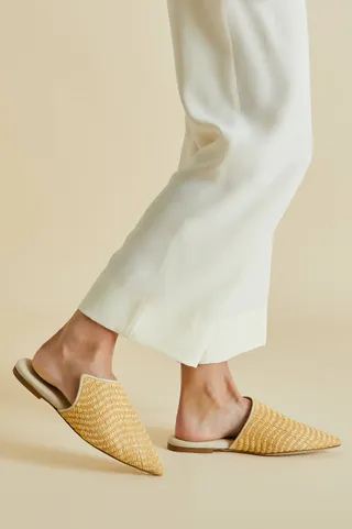 Olivia von Halle's Contessa Roscoe Beige Slippers.