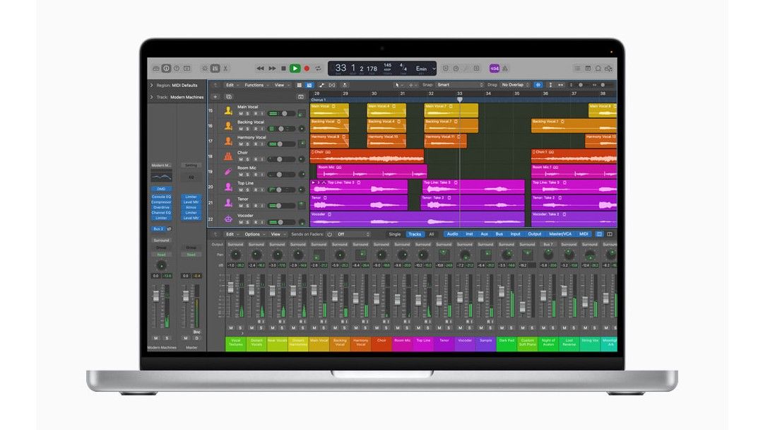 The MacBook Pro M1 Pro 16-inch screen open with music software programme displayed.