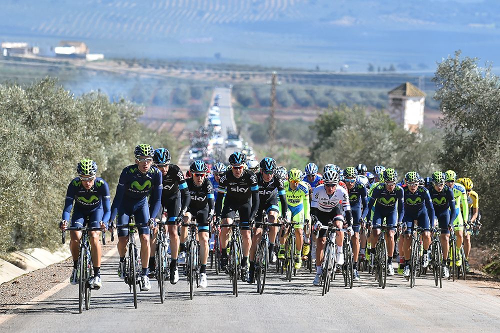 Movistar and Team Sky on the front of the peloton