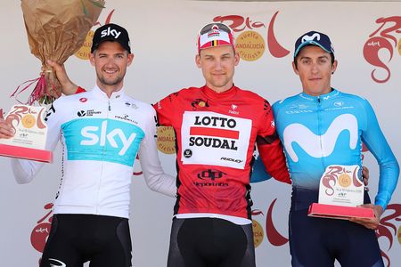 Wout Poels, Tim Wellens and Marc Soler on the final Ruta del Sol podium