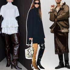 a collage of winter 2026 boot trends at Aläia, Khaite, Rag & Bone Resort 2026