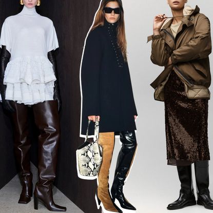 a collage of winter 2026 boot trends at Aläia, Khaite, Rag & Bone Resort 2026