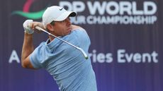 Rory McIlroy takes a tee shot in a pro-am for the DP World Tour Championship