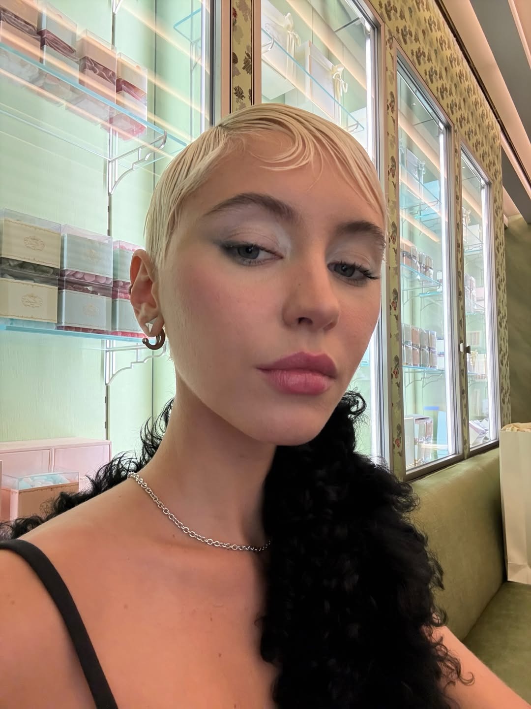 Iris Law with a cropped elfin hairstyle