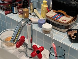 An assortment of toiletries and makeup