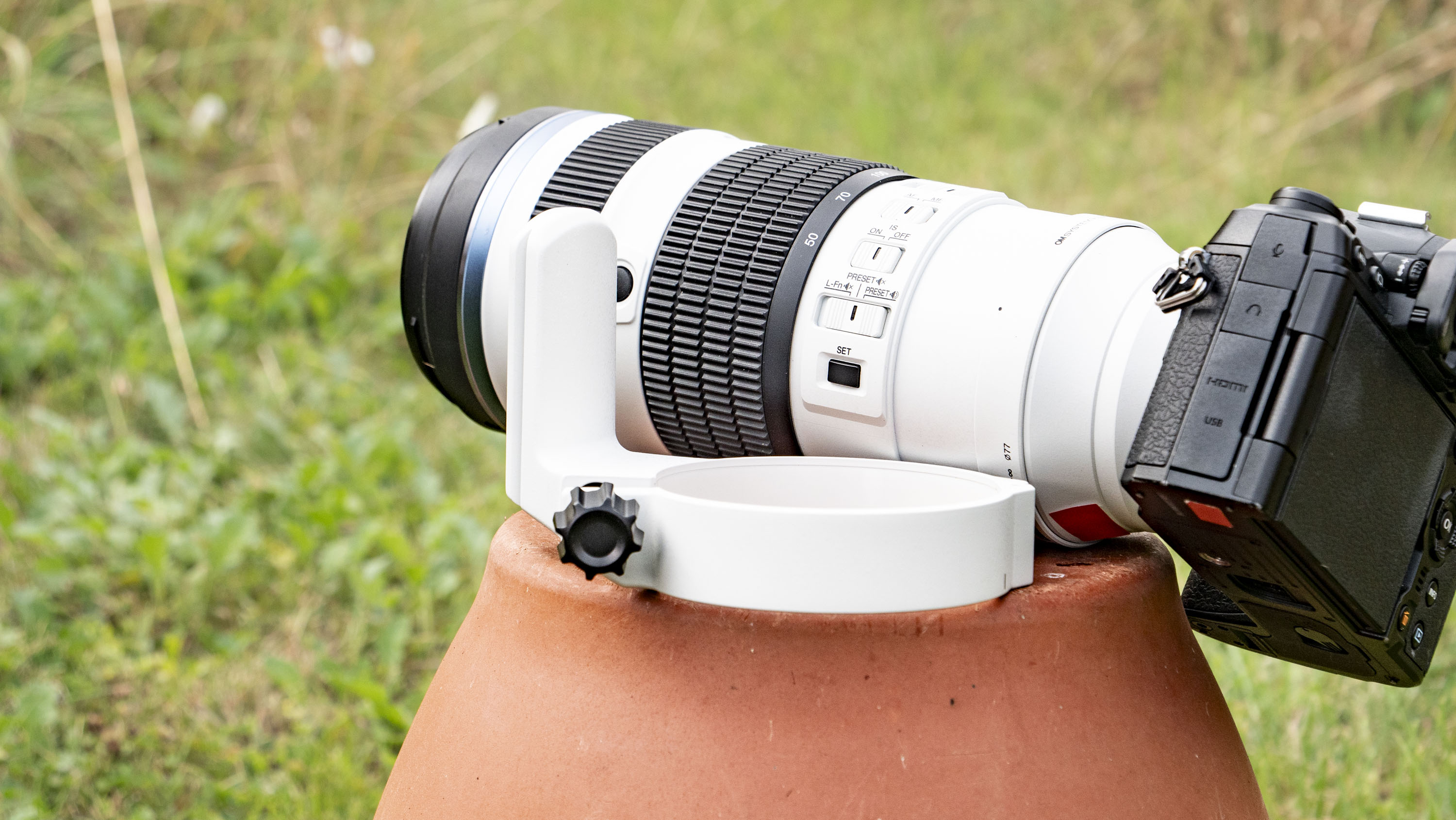 OM System M.Zuiko Digital ED 50-200mm F2.8 IS Pro lens with its collar removed