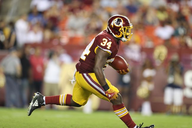 Byron Marshall (34) of the Washington Redskins during a regular preseason game in 2018