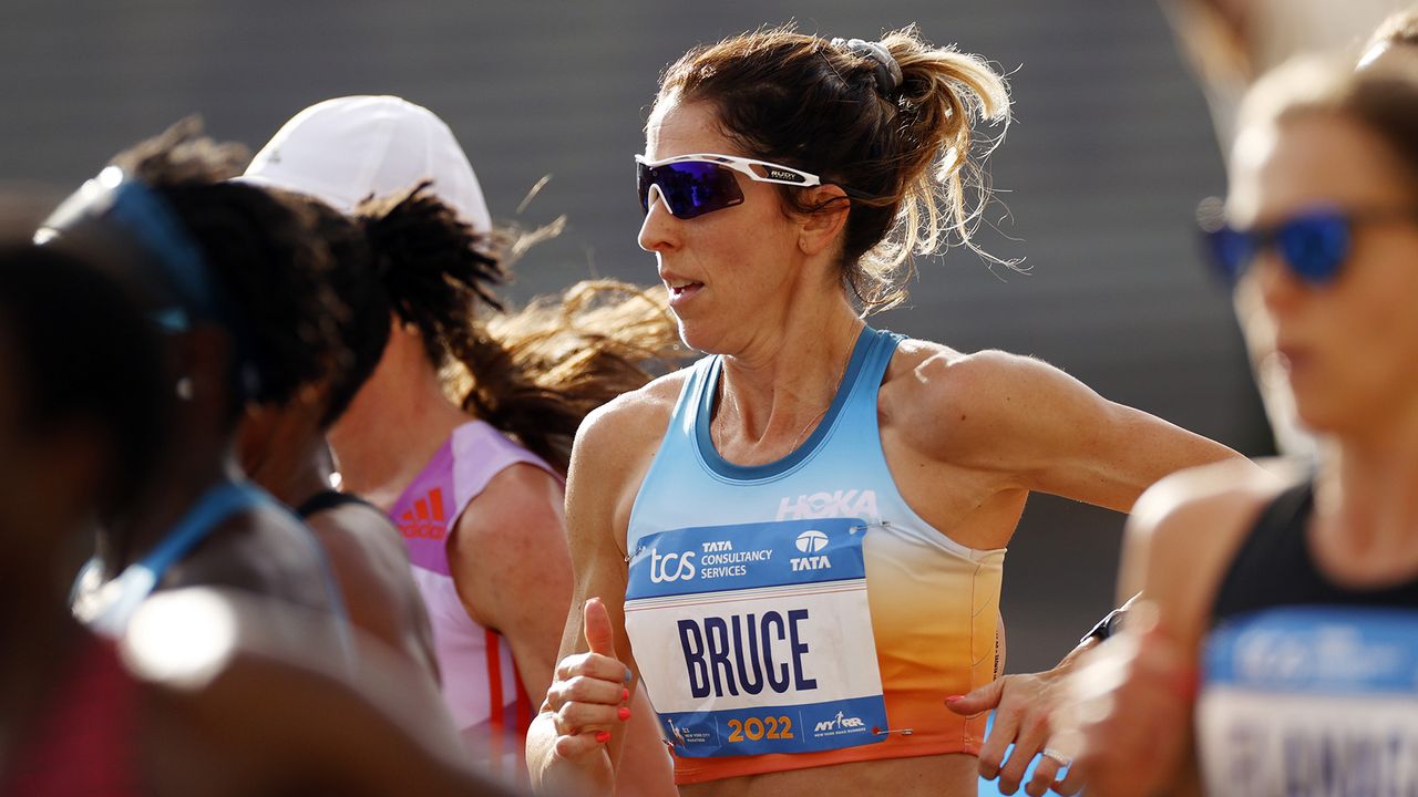 NEW YORK, NEW YORK - NOVEMBER 06: Stephanie Bruce of the United States competes in the Women&#039;s Professional Division of the TCS New York City Marathon on November 06, 2022 in New York City.