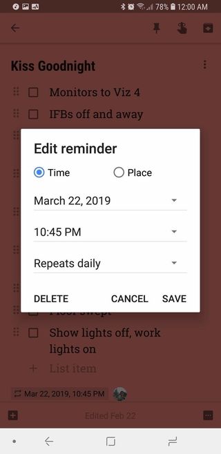 Setting a reminder