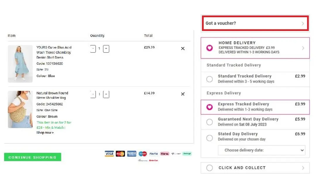 Screenshot of how to use the Yours Clothing discount code