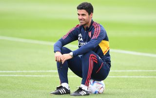 Arsenal manager Mikel Artet during a training session at London Colney on July 26, 2022 in St Albans, England. 