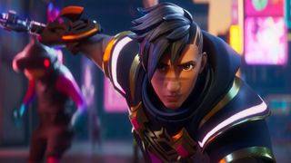 Fortnite - a character in the Chapter 4 Season 2 cinematic holds a blade in Mega City