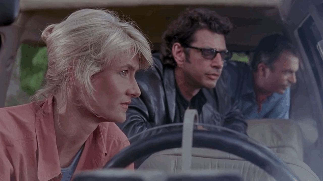 Laura Dern, Jeff Goldblum et Sam Neill à Jurassic Park