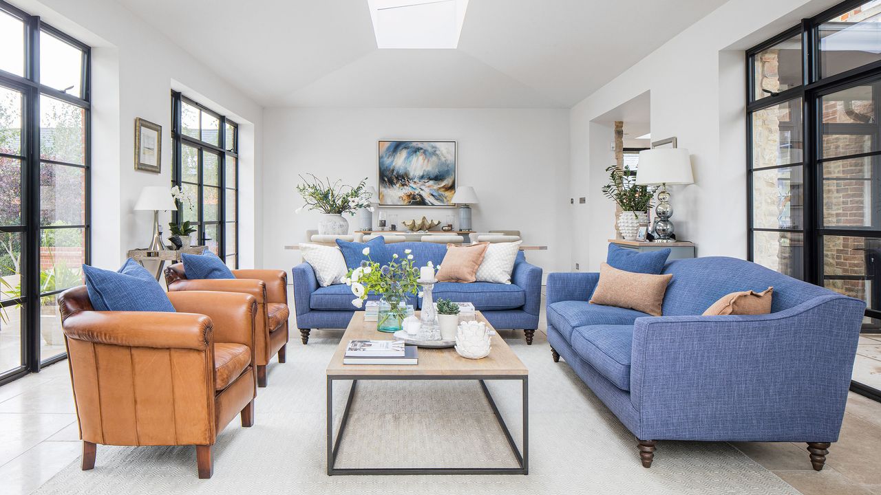 Living room in modern extension with skylight