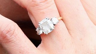 Ring, Engagement ring, Jewellery, Fashion accessory, Finger, Wedding ring, Gemstone, Hand, Diamond, Wedding ceremony supply,