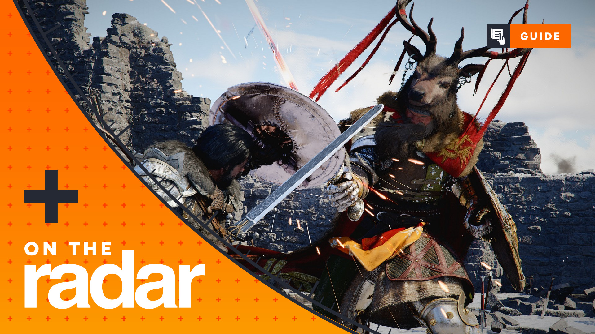 Kliff fighting a Black Bear warrior in Crimson Desert, with the orange GamesRadar On The Radar frame