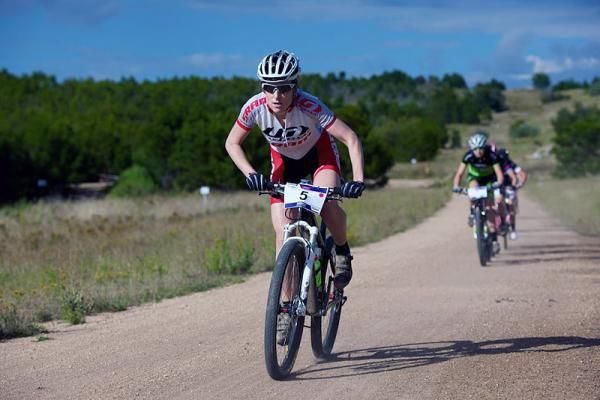 Tory Thomas, trying to close down the gap on the break by the lead riders.
