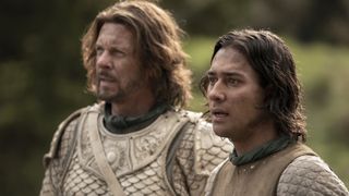 Isildur and Elendil look concerned as tremors begin to erupt across the Southlands in The Rings of Power episode 6