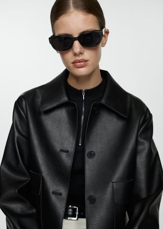 Leather-Effect Jacket With Pockets - Women | Mango Usa