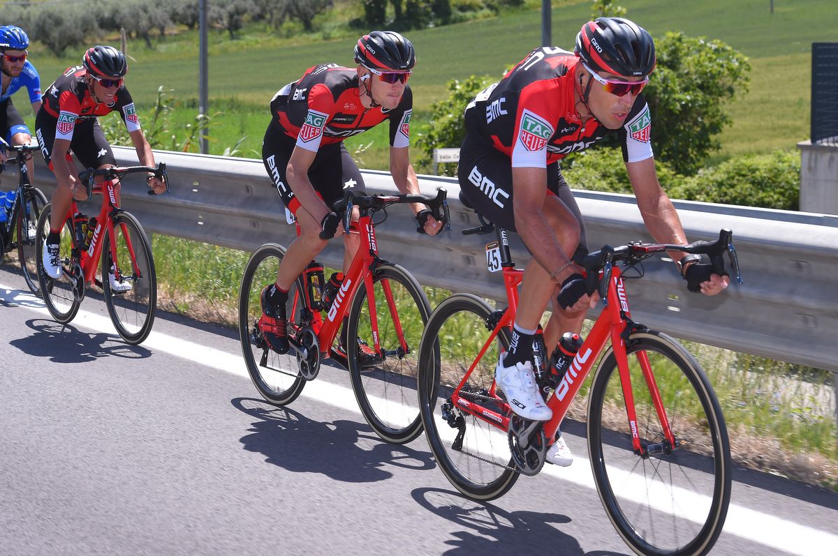 BMC's Manuel Quinziato with Tejay van Garderen on his wheel