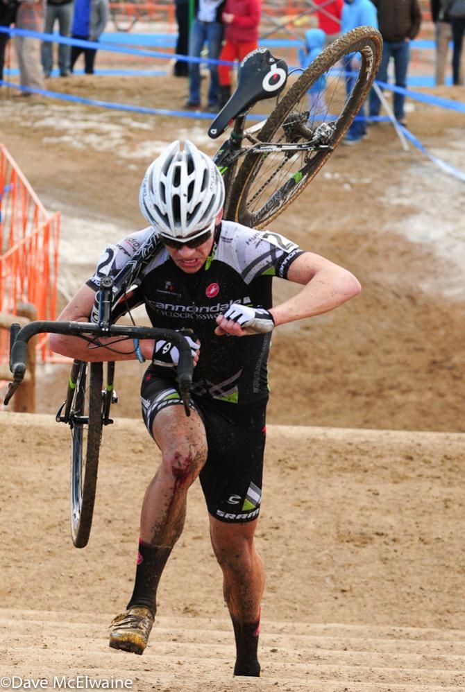 Curtis White (Cannondale-Cyclocrossworld.com) turning himself inside out on the stairs