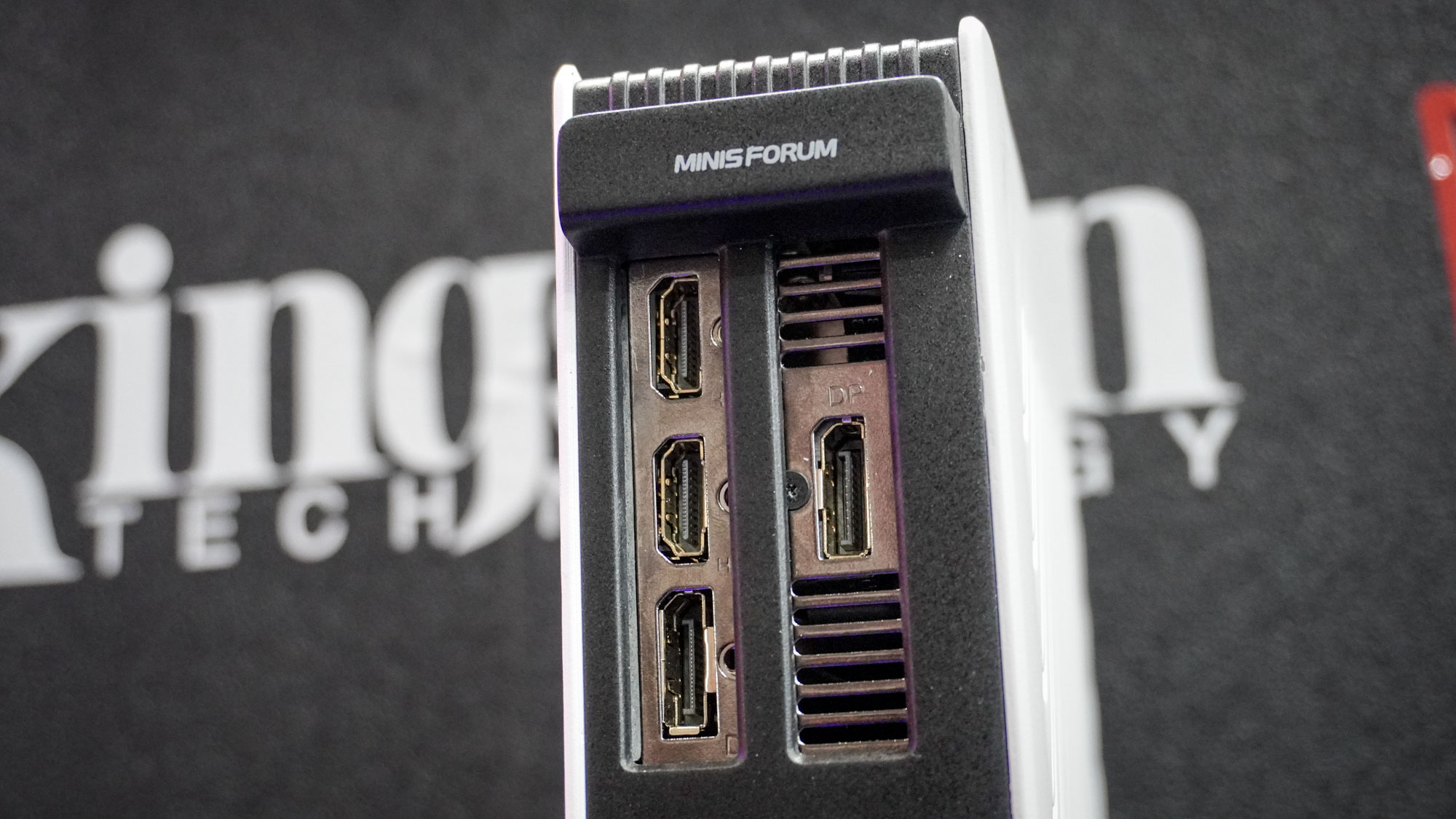 The rear ports of the RTX 5060 graphics card on the Minisforum G1 Pro