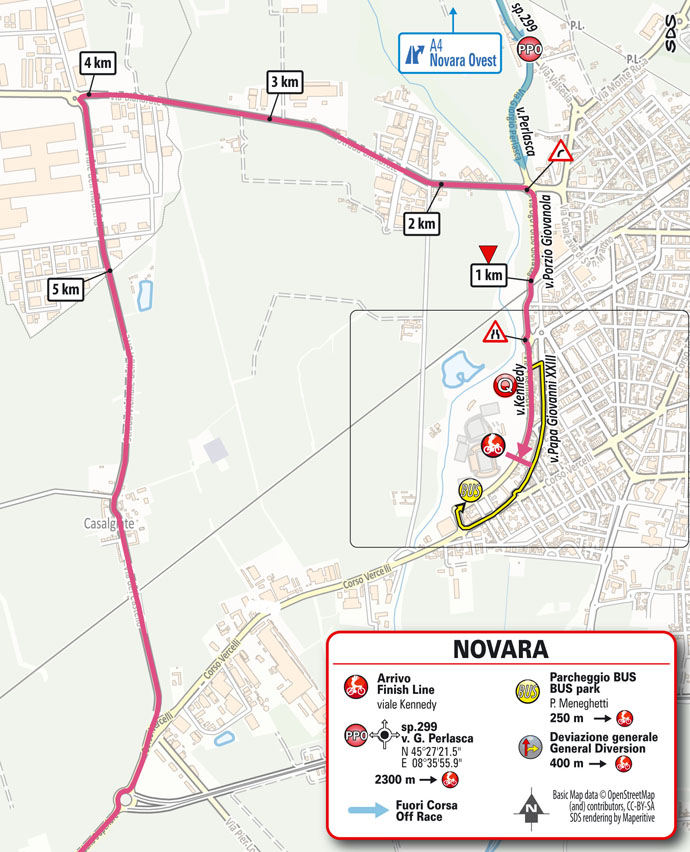 Giro 2021 stage 2 finish map Novara